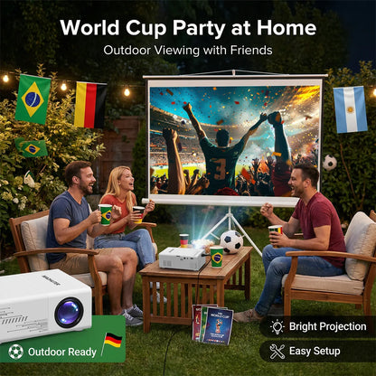Mini Projector Supports 1080p, USB Power Supply, Outdoor Movies, High Contrast, 30-100 Inch Display, and Supports HDMI Input