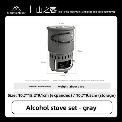 MOUNTAINHIKER New Outdoor Camping Alcohol Stove Set All-in-one Portable Lightweight Aluminum Alloy Stove Pot Cooking Accessory