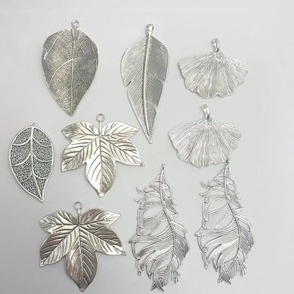 5pcs Antique Silver Color Large Tribal Branch Leaf Charms For DIY Fashion Necklace Jewellery Making Findings Accessories