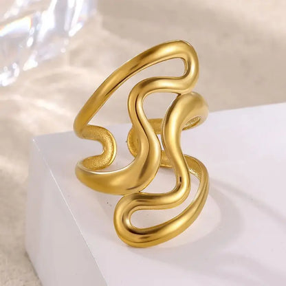 Irregular Geometric Rings for Women Gold Color ‌Stainless Steel Twisted Adjustable Ring Durable Rustproof Trendy Jewelry Gift