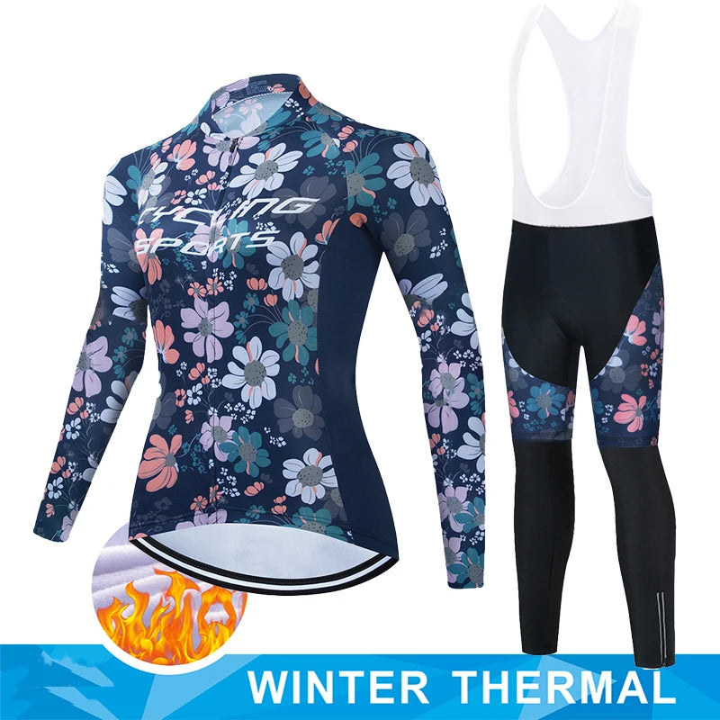 Women Winter Thermal Fleece Clothes 2026 Cycling Uniform Cycle Jersey Clothing Jerseys Pants Gel Bib MTB Jacket Suit Bike Outfit