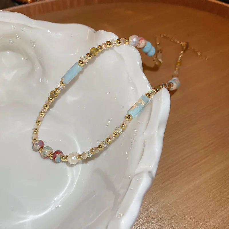 Light Luxury Color Beaded Splicing Necklaces High-end Freshwater Pearl Clavicle Necklace Stacked Design Jewelry Women Wholesale