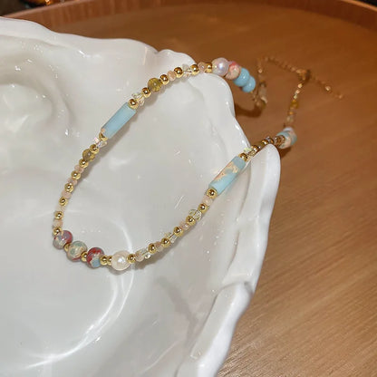 Light Luxury Color Beaded Splicing Necklaces High-end Freshwater Pearl Clavicle Necklace Stacked Design Jewelry Women Wholesale