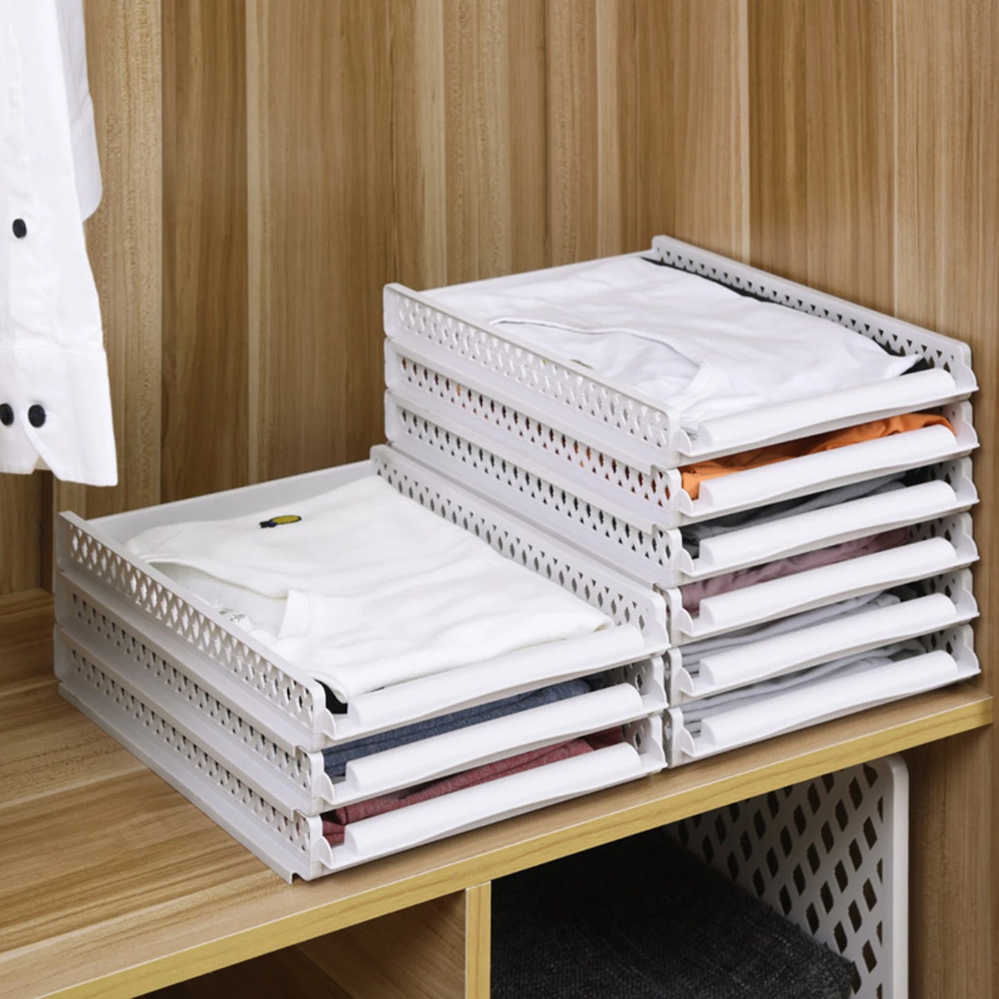 Bedroom Storage Shelves Wardrobe Closet Layered Partitions Home Drawers Organizer Stackable Storage Box Space Separation Tool