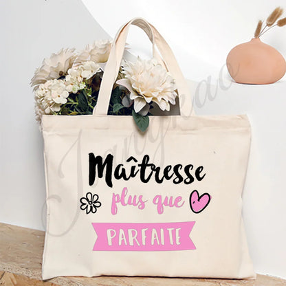 Thank You Teacher French Print Women Shoulder Bag CanvasShopping Bags Female Handbags Reusable Tote Bag Best Gifts for Maitresse
