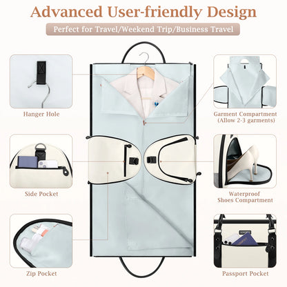 Travel Garment Bag, Convertible Garment Duffel Bags Combo with Shoe Compartment Toiletry Bag, Carry-On Weekend Overnight Bag for
