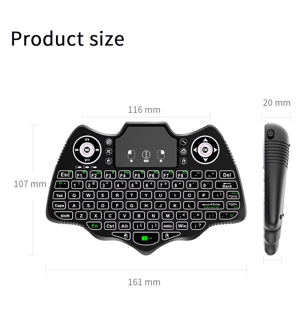 MRSVI V18 Mini-Funktastatur 2,4 GHz BT Touch 7-farbige Hintergrundbeleuchtung Französisch Spanisch Russisch Air Mouse Tastatur Geschenk für Android TV Box