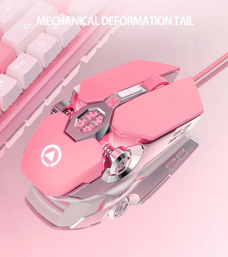 G30s Pink Mouse with RGB Backlit Light  Silence Click Wired Mice for PC