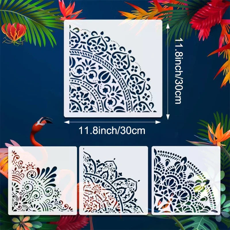 Decorative Mandala Stencils: Reusable PET Templates for Home Painting; Ideal for Wall, Floor, and Fabric Decor