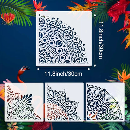 Decorative Mandala Stencils: Reusable PET Templates for Home Painting; Ideal for Wall, Floor, and Fabric Decor