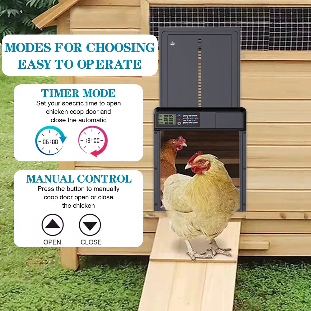Safety Gate Anti-Pinch Function Small Pet Supplies LCD Display Automatic Chicken Coop Door Controlled Open Retractable Door