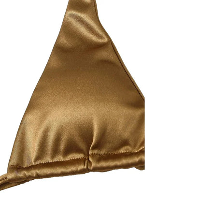 Sexy Women's Metallic Halter Top Two Piece Swimsuit Tie Side Triangle Bikini Summer Solid Bathing Suit Beachwear Bikini Set