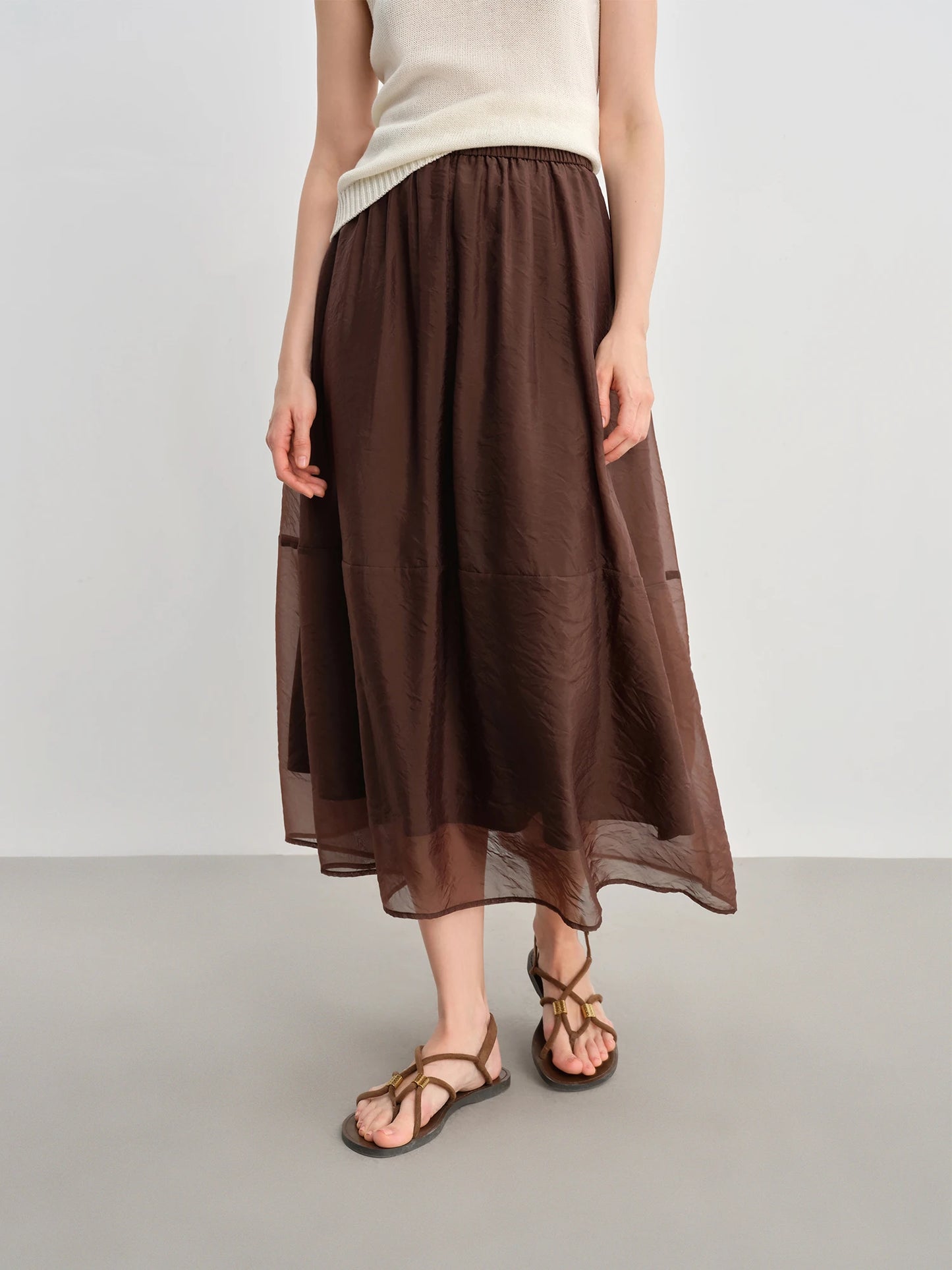 DUSHU 2025 Summer Women's High Waist Sheer Chiffon Skirt - A-Line Flowy Boho Skirt with Flattering Slimming Silhouette