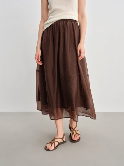DUSHU 2025 Summer Women's High Waist Sheer Chiffon Skirt - A-Line Flowy Boho Skirt with Flattering Slimming Silhouette