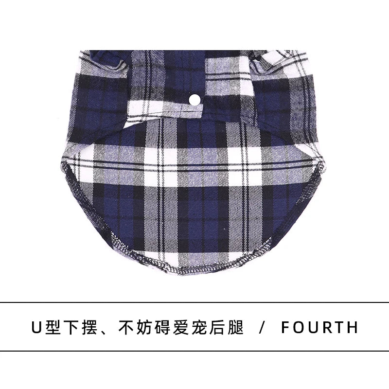 British Style Dog Clothes Summer Pet Plaid Shirt Lapel Coat Cat Jacket Clothes Costume Puppy Kitten Top Apparel