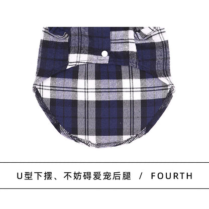 British Style Dog Clothes Summer Pet Plaid Shirt Lapel Coat Cat Jacket Clothes Costume Puppy Kitten Top Apparel