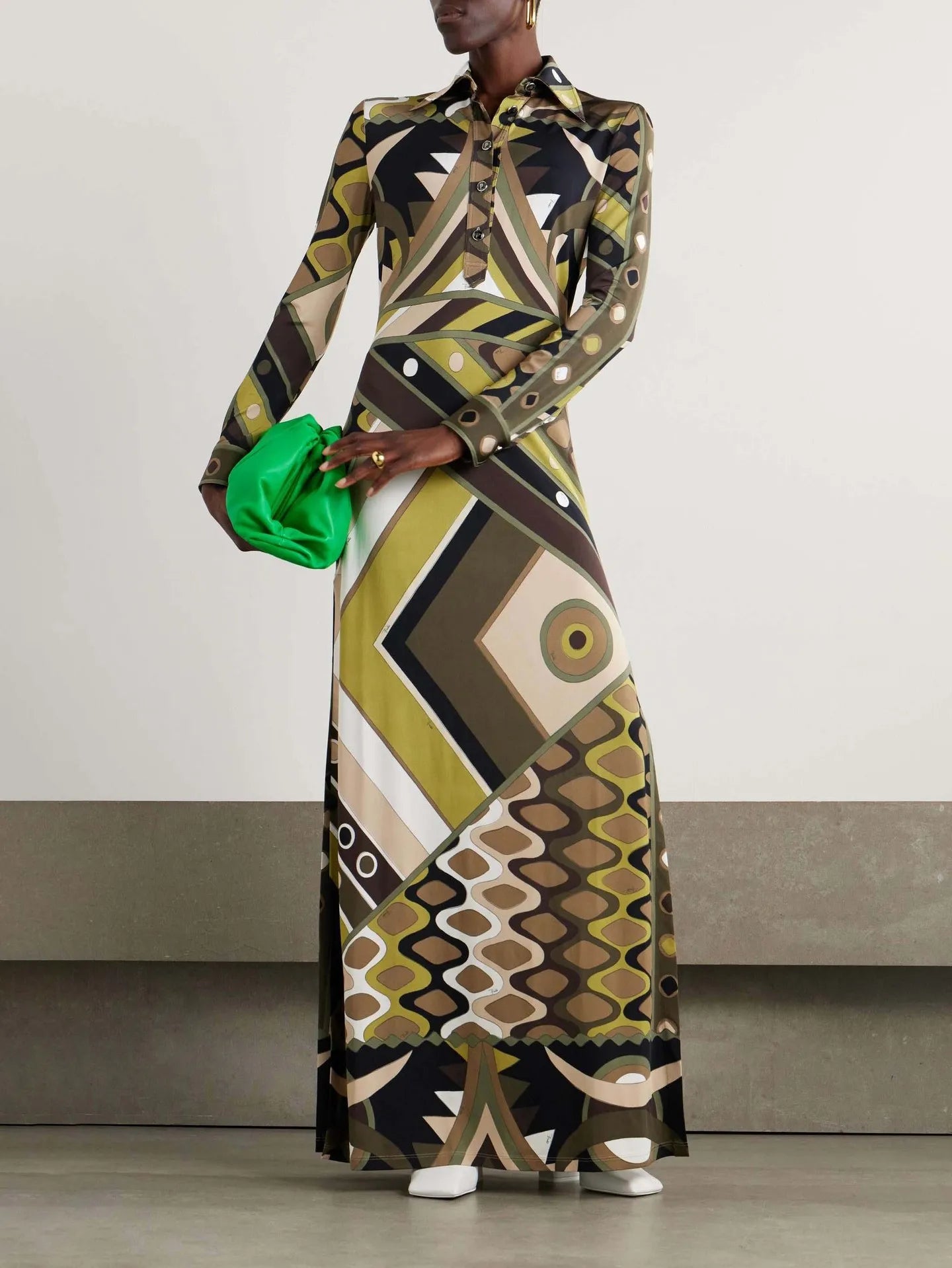 Summer 2025 Fashion Printed Tribal Style Dress With A Collar, Long Sleeves, Slit, And Body-hugging Design For Women.