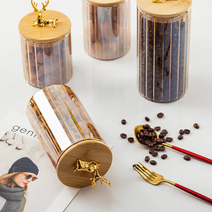 Glass Kitchen Storage Jars With Bamboo Sealing Lids Food Container For Coffee Beans Tea Candy Organizer Bottles