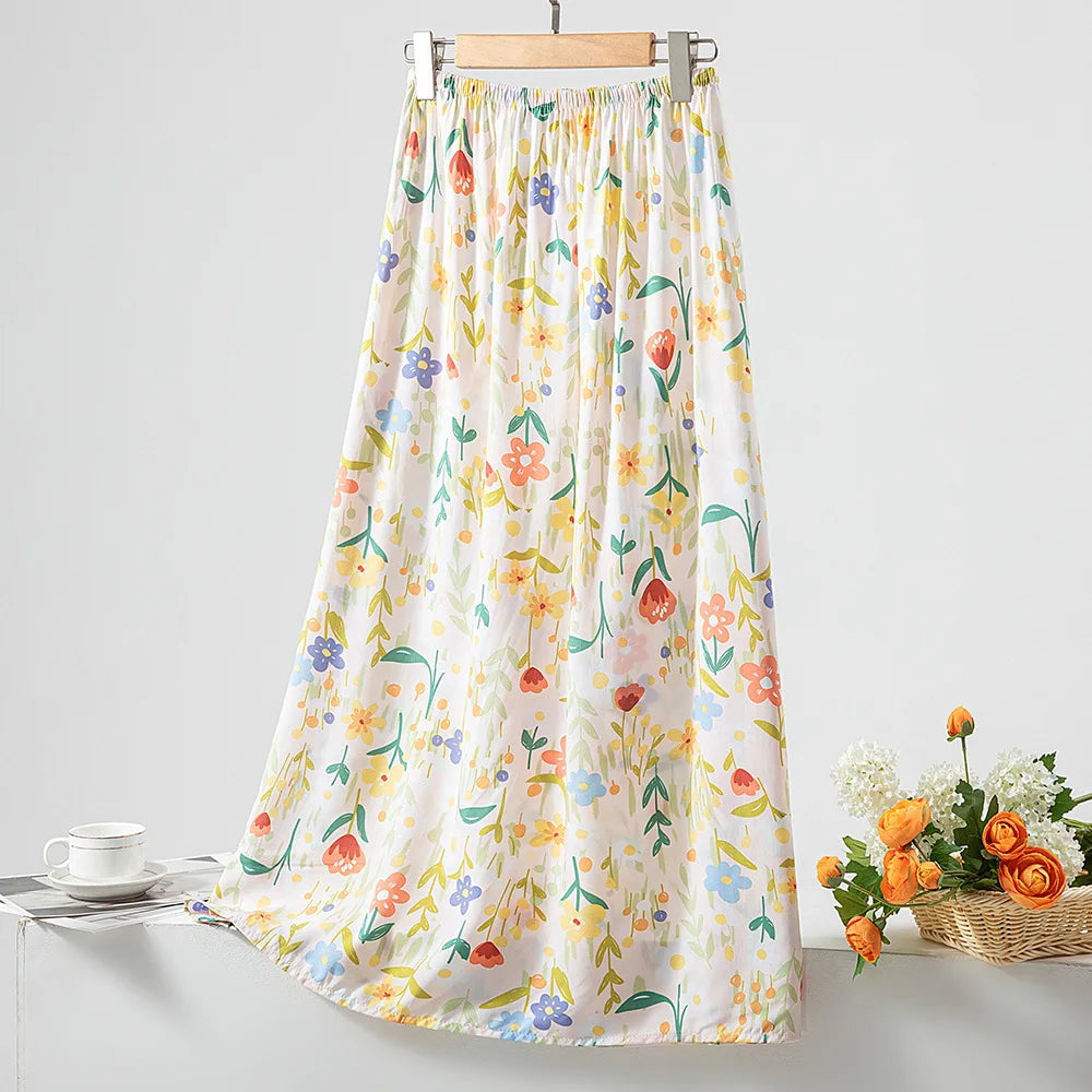 New 2024 Elegant Women Tulle Skirt Korean Fashion Boho Floral A Line Ladies Pleated Skirt Summer Chic High Waist Party Vestidos