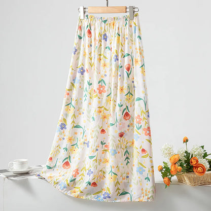 New 2024 Elegant Women Tulle Skirt Korean Fashion Boho Floral A Line Ladies Pleated Skirt Summer Chic High Waist Party Vestidos