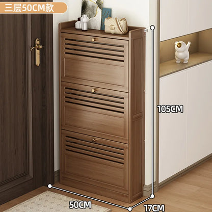 Wooden Shoe Racks Storage Organizer Entrance Shoes Closet Cabinet Space Saving Ultra-thin Shoe Rack Vertical Closed Shoe Cabinet