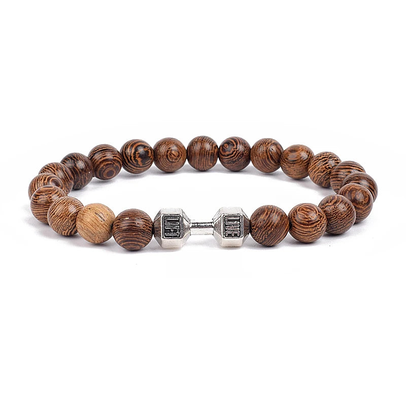 Dumbbells For Men Beads Bracelet Natural Black Volcanic Lava Stone Energy Barbell Fashion Bracelets Bangles Handmade Jewelry