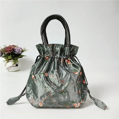 Retro Embroidery Silk Drawstring Handbags Women Purse Wallets Jewerly Packing Storage Bucket Bag Hanfu Accessories