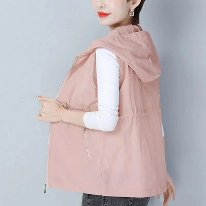Thin Summer Women's Vest Jacket 2025 New Short Hooded Sleeveless Coat Female Solid color Casual Liner Waistcoat Jackets Tops