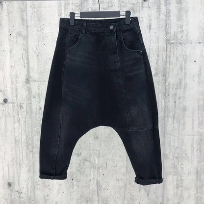 Women High Waist Chic Nine Points Harem Blue Jeans Hip Hop Street Cross-pants Full Length Clothing Boyfriend Washed Pants