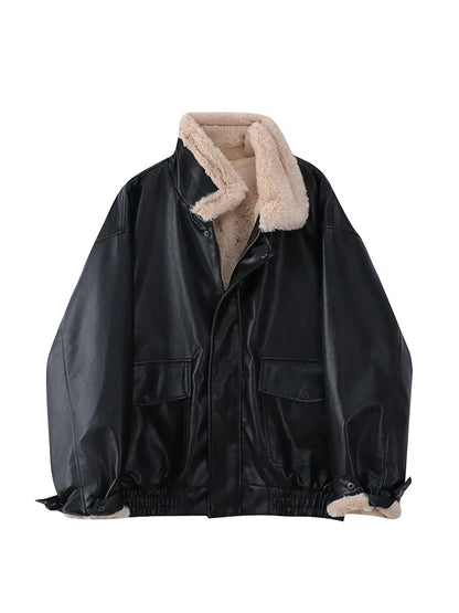 Retro Gothic Brown Plush Fur Leather Jacket Women Fashion Classic Vintage Autumn And Winter Zipper Casual Motorcycle Jacket