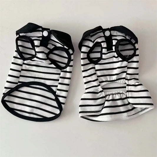 Pet T Shirt for Dogs Cats Puppy Summer Dress Dog Clothes Black White Dog Costume with Buckle 2 Set Chihuahua Bichon Clothing