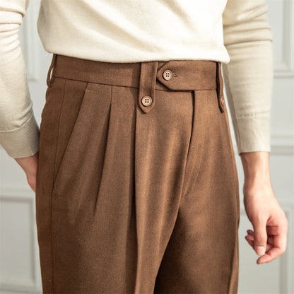Autumn and Winter British Thick Casual Pants Commuter Straight High Waist Pants Japanese All-match Warm Pants for Men