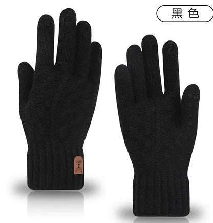 New Winter Imitation Camel Fleece Warm Gloves for Men's Outdoor Touch Screen High Elastic British Business Knitted Woolen Gloves