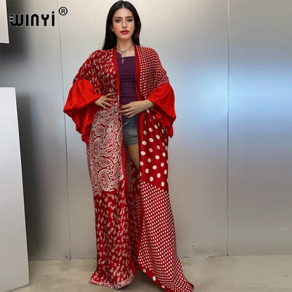 WINYI Summer Kimono party dress Beach Wear Swim Suit Cover up Africa women boho puff(ed) sleeves Cardigan sexy Holiday kaftan