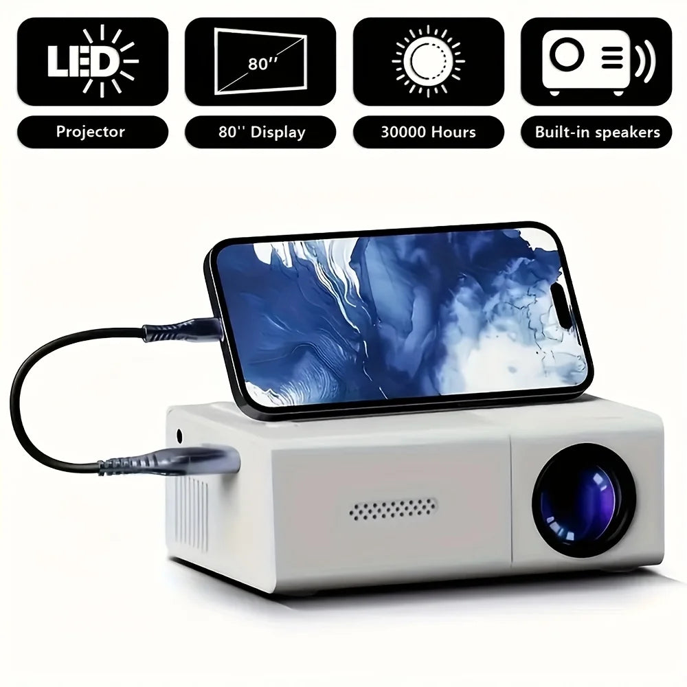 Office Projector，home theater projector，Supports smartphone screen sharing，Support720PResolution，with Remote Control，Built-in Sp