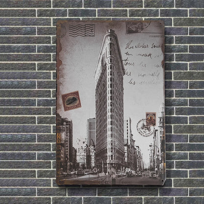Urban Architecture Skyscrapers Tin Painting Fashionable Modern Home Wall Hanging Crafts Creative Ornaments