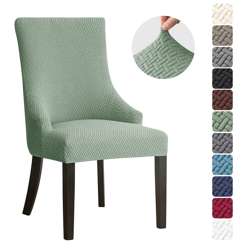 1PC Stretch Dining Chair Cover Jacquard Spandex Chair Slipcovers Elastic High Back Sloping Armchairs Cover for Hotel Kitchen