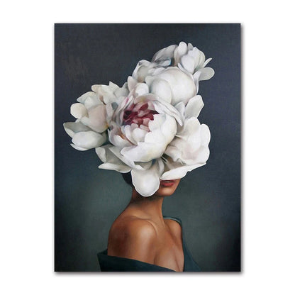 Decorative Painting Living Room Home Decoration Flowers Feathers Woman Abstract Canvas Painting Wall Art Print Poster Picture
