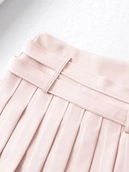 Women Summer New Fashion Hot Sweet Slim Pleated Super Short Skirt Cute Chic Heart Belt Mini Skort Streetwear Shorts Skirts
