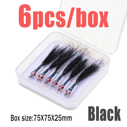 6pcs Luminous 3D Fish Eye Epoxy Minnow Streamer Fly Stainless Steel Hook Ice Dubbing Tail Saltwater Fishing Trout Bass Lure Bait