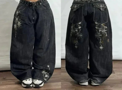 American New Fashion Old Washed Loose Jeans Women Y2K Hip Hop Harajuku Casual Joker Gothic High-waisted Wide-leg Trousers