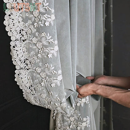 Luxury European Curtains for Living Room Light Luxury Black-shading Velvet Cloth Retro Window Bedroom Door Screen Shutter