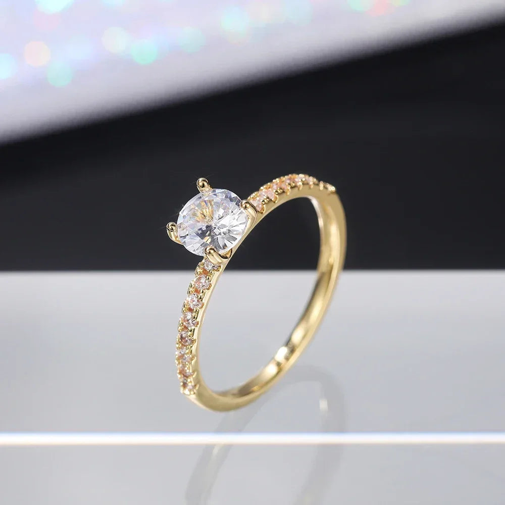 Huitan 4-Prong Setting Cubic Zirconia Wedding Ring for Women Simple Fashion Proposal Band Accessories Timeless Design Jewelry