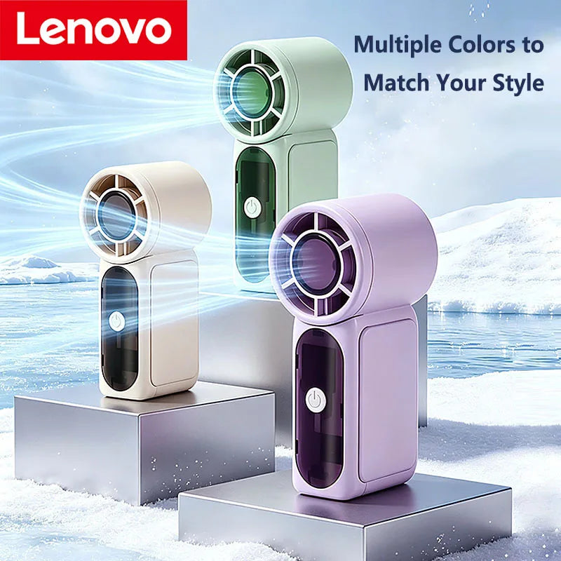 Lenovo Portable Mini Handheld Fan with LED Display Semiconductor Refrigeration High Wind Power Rechargeable Battery Outdoor Fan