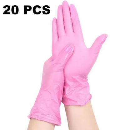 20Pcs Pink Nitrile Disposable Gloves, Waterproof Dishwashing Gloves, Household Cleaning Gloves, Tattoos Gloves