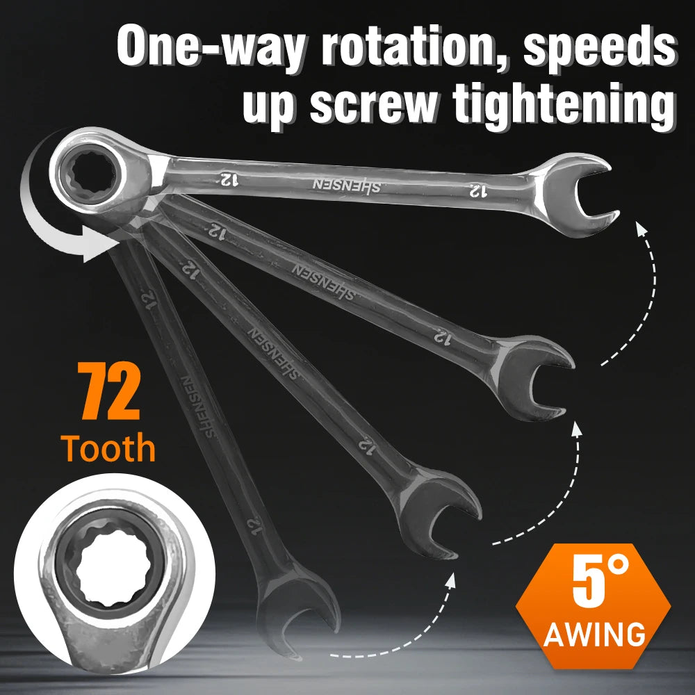 72-Tooth Ratchet Wrench 6-17mm Dual-Use Reversible Open-End Mechanism for Automotive & Bicycle Repair