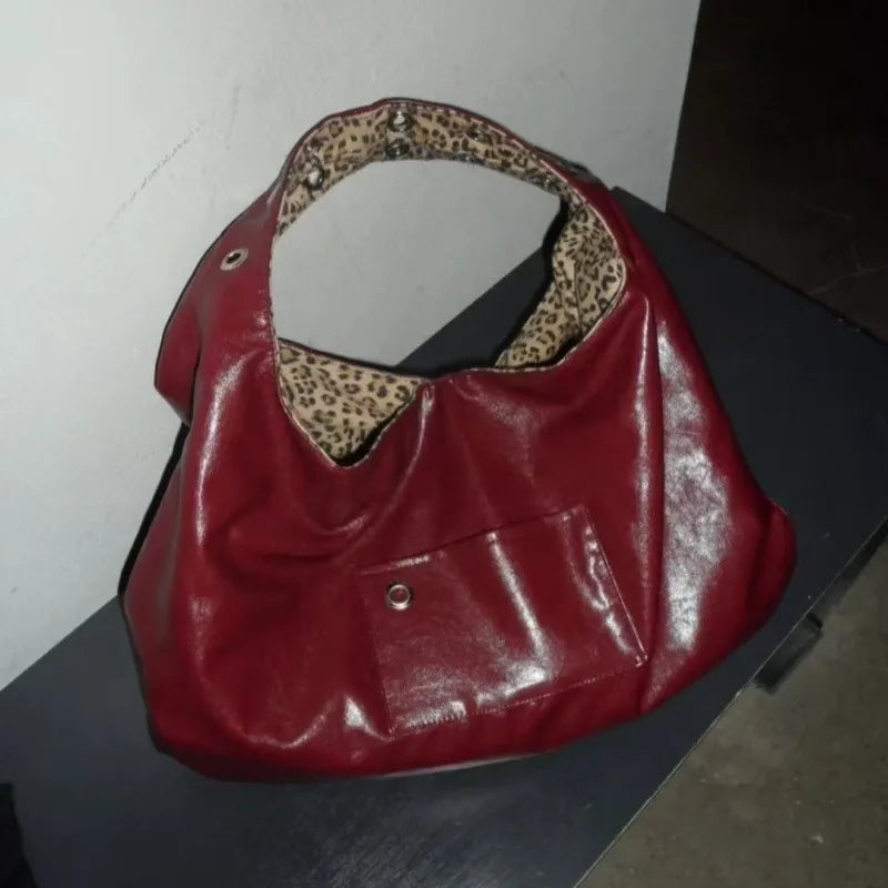 Double-Sided Shoulder Bag Cool and Sweet Leopard Print Commuter Tote Bag Women's Versatile Large Bag Retro Chic Handbag Bolsos