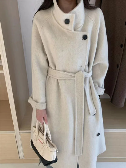 2024 Autumn Winter New Double-sided Cashmere Coat Female Casual Warm Long Woolen Coat Loose Tide Commuting Wool Jacket Women