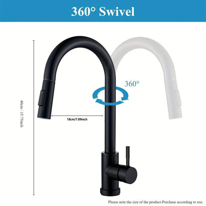 Brushed Black Rotating Kitchen Sink Faucet, Single Hole, Single Handle, Pull-Out Sprayer/Mixer Faucet