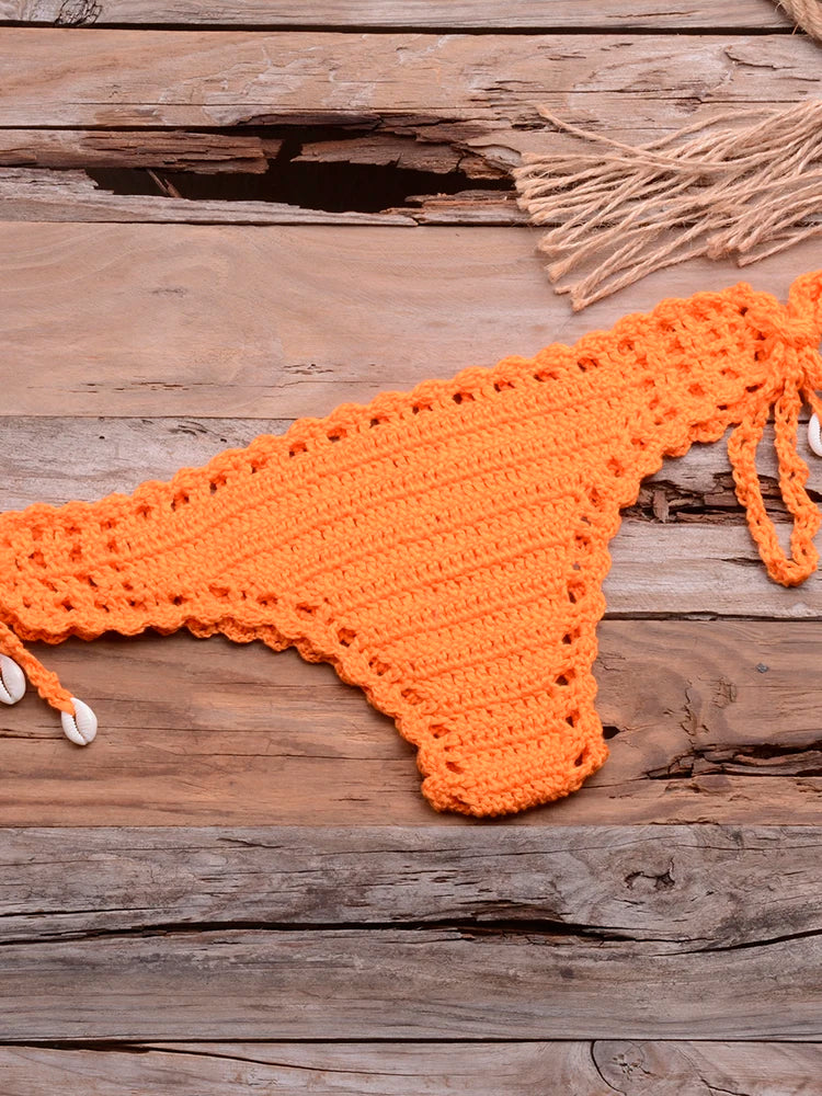 Sexy Crochet Bikinis Sets Handmade Knitted Cotton Swimwear Swimsuit Top + Bottom Bandage Women Sexy Beachwear Biquinis
